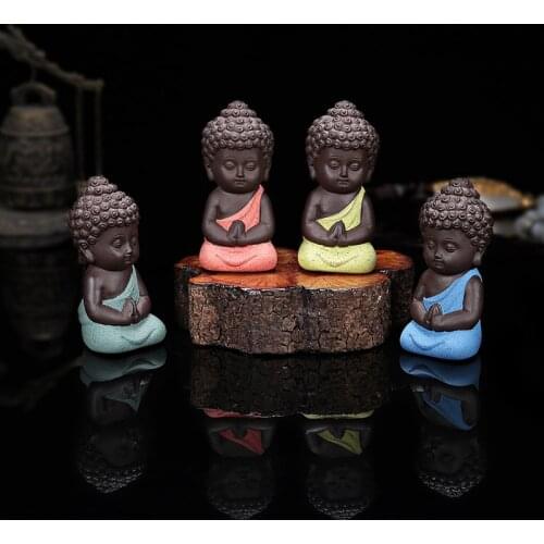 4Pcs Small Buddha Statue Buddhist Statues India Yoga Mandala Tea Pets Purple Ceramics Crafts Decorative Ceramic Ornaments