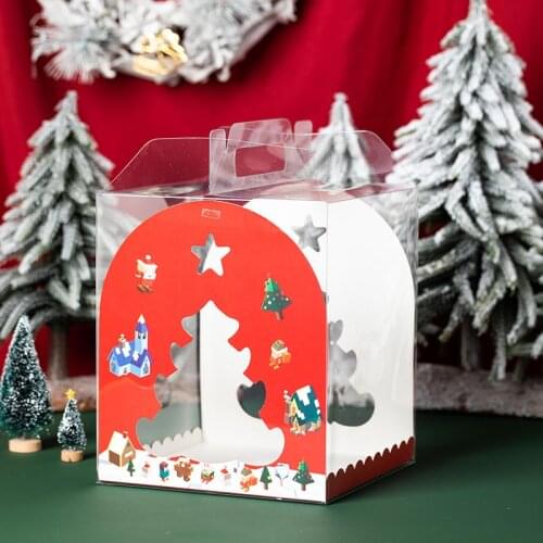 5pcs Christmas Pastry Cake Box Chocolate Gift Bag Handmade Cookie Candy Packing Cardboard Boxes Bakery Packaging