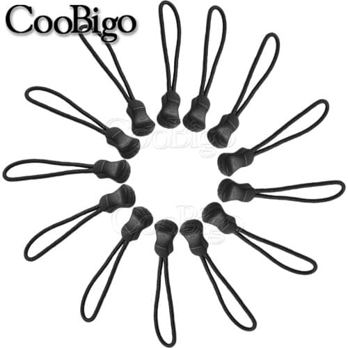 Zipper Pulls Cord Ends Strap Lariat Black Outdoor Camping Molle Tactical Backpack Sportswear Garment DIY Accessory Plastic 50pcs
