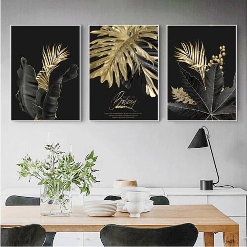 Abstract Golden Leaf Plant Wall Art Canvas Painting Nordic s and Prints Wall Pictures for Living Room Modern Home Decor