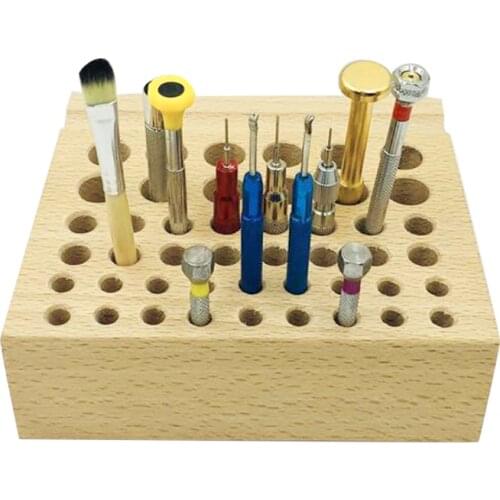 46 Holes Wooden Screwdriver Tweezer Watch Repair Tools Display Holder Organizer