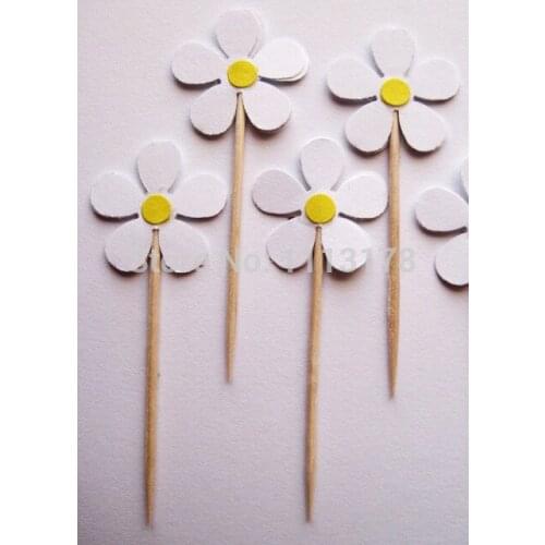 Cheap Retro Daisy Party Picks - Cupcake Toppers - Toothpicks - Food Picks wedding baby shower birthday party favors