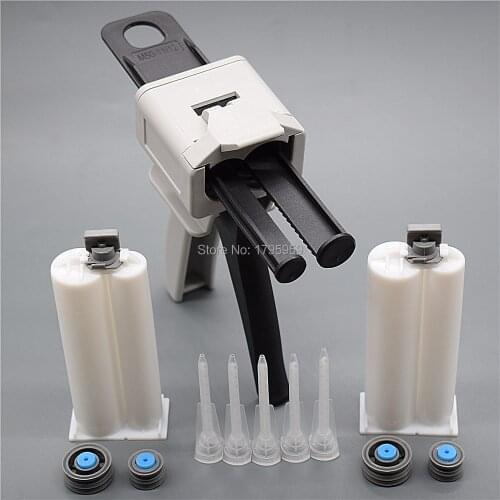 50ml 1:2 Adhesive Gun Dispenser AB Glue Gun Manual Caulking Gun with 2pcs 50ml 1:2 Empty Dual Cartridge 5pc Static Mixing Nozzle