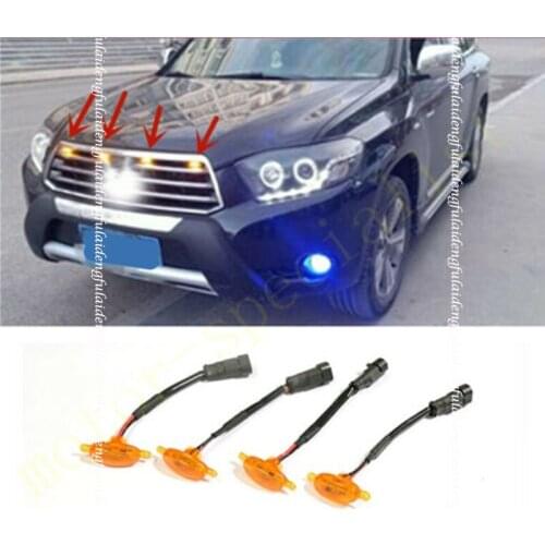 For Toyota Highlander 2008-2013 LED Car Front bumper Grille LED Amber Light Raptor Style Light Kit Decor W/ Wire Speed