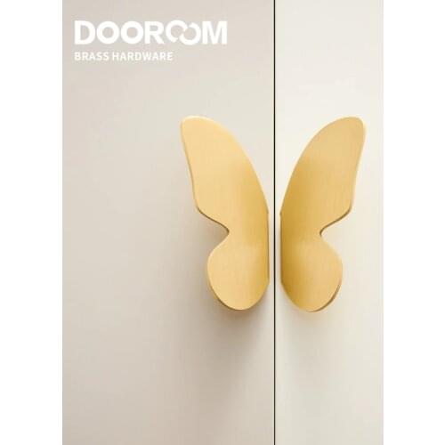 Dooroom Brass Furniture Handles Natural Fresh Light Luxury Gold Butterfly Pulls Wardrobe Dresser Cupboard Cabinet Drawer Knobs