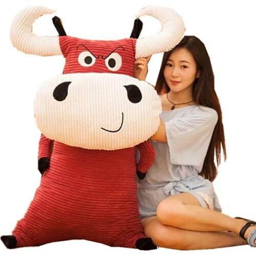 Fancytrader 47'' Pop Anime Ox Plush Toy Giant Soft Stuffed Cow Cattle Hugging Pillow Birthday Gift Home Deco 120cm 2 Colors