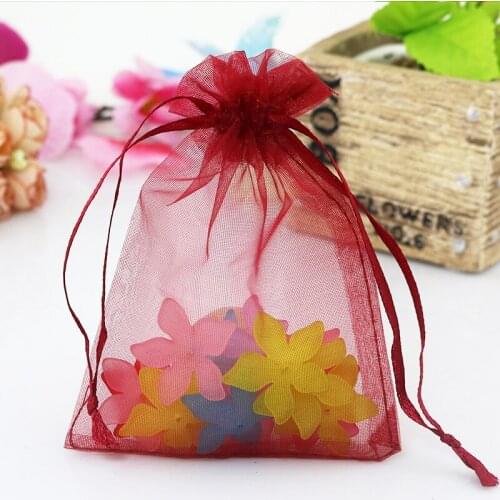 Hot Selling Wholesale 500pcs/lot 13x18cm Dark Red Organza Bag Wedding Candy Gift Bag Wrapping Jewelry Packaging Bags