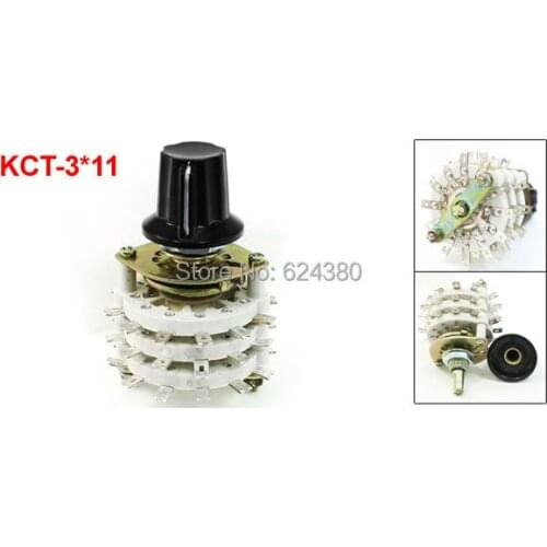 KCT3*11 TV Radio Band Channel Selector Rotary Switch 3P11T Three 3 Pole 11 Throw Position Way Ceramic Three Deck w Plastic Knob