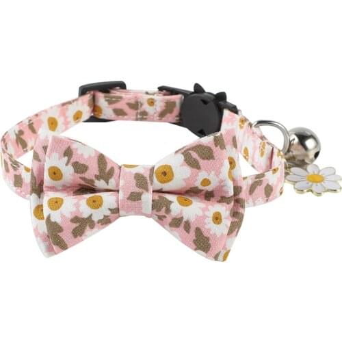 Legendog Cute Soft Flowers Printed Dog Collar With Bow Tie Bell Pet Collar For Cat Small Medium Large Dogs New