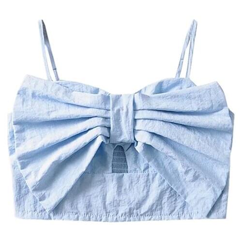Girls sweet back elastic short top design feeling big bow at chest hollow out sexy suspender vest dldd435