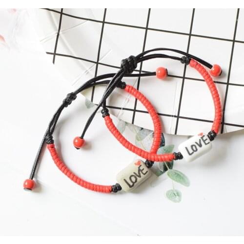 Fashion delicate hand-woven bracelet I love you red heart ceramic beaded bracelet woman girl beautiful jewelry