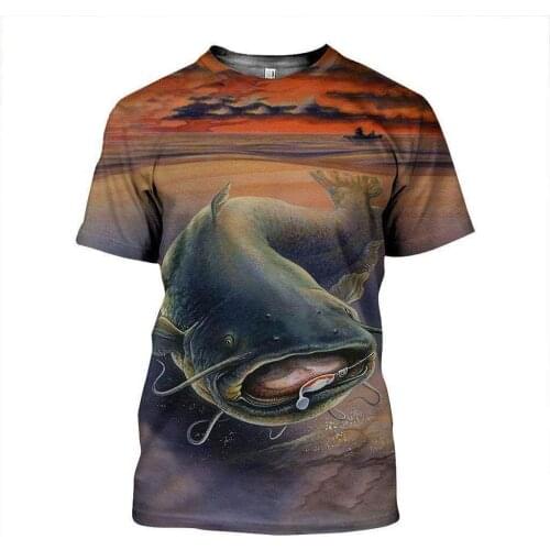 Mens Summer Short-Sleeved Shirt Fishing Enthusiast T-Shirt Luya Fishing 3d Print T Shirts