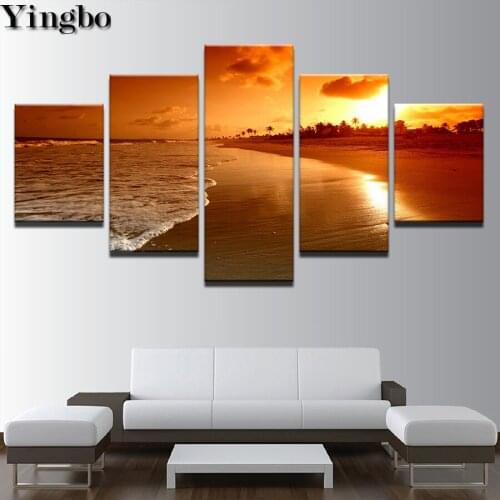 5 pcs set Diamond Painting Beach Sea Waves Sunset Seascape Cross Stitch Full Diamond Embroidery Diamond Mosaic painting