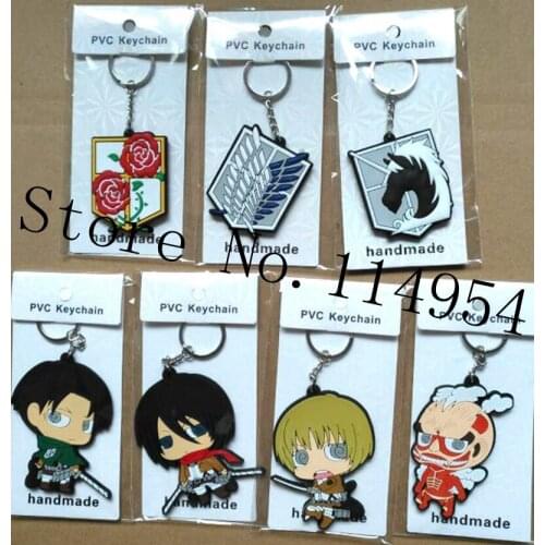 New 20 pcs Cartoon Japanese anime Attack on Titan PVC Key Chains DIY Bag Pendant H002