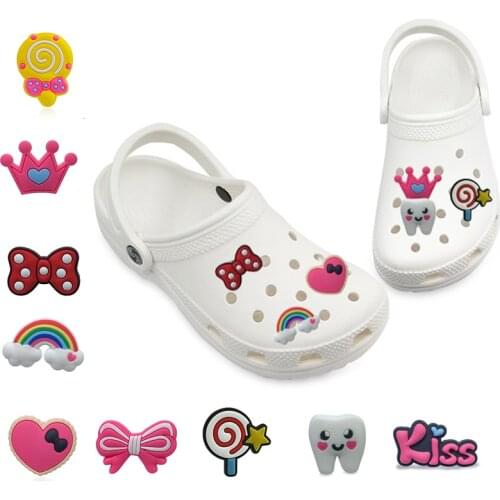 1-5pcs Rainbow Lollipop Crown PVC Shoe Charms Shoe Accessories Teeth Eyes Heart Shoe Decorations Ornaments Girls Gift