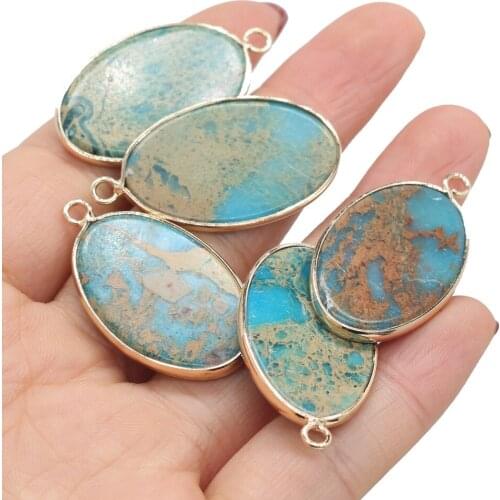 Natural Semi-precious Pendants Oval Shape Gold-plated Crystal for DIY Girls Necklace Earrings Jewelry Making Accessories