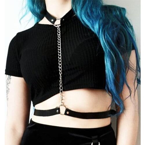 DIEZI Punk Harness Belt Bondage Cage Gothic Long Chain Body Leather Necklace Women Vintage New Fashion Cosplay Torques Jewelry