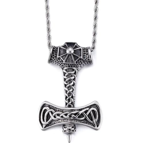 XMAS Gifts for Mens Vintage Gothic Stainless Steel Large Biker Thors hammer Pendant Necklace Free rope chain 22'' 4mm