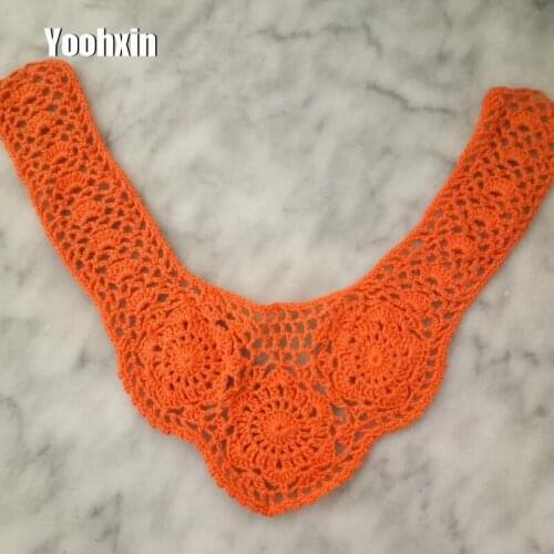 DIY Handmade Orange cotton crochet flower lace collar Fabric Sewing Applique guipure dubai ribbon trim neckline wedding decor
