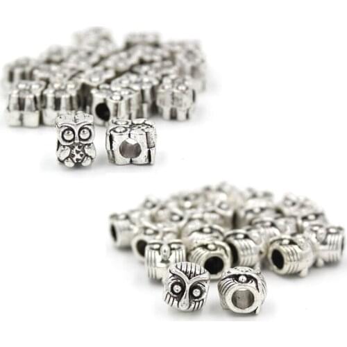 Fashion European Beads, 10pcs Fashion Charms Zinc Alloy Big Hole Animal Owl Head Beads Fit European Bracelets Jewelry Making