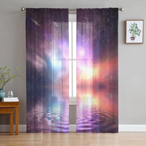 The Sea Under The Stars Starry Sky Tulle Window Treatment Sheer Curtains for Kitchen Living Room the Bedroom Curtains Decoration
