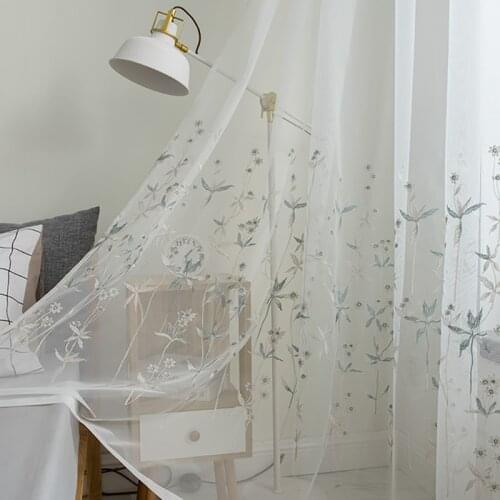 Blue/Orange/Gray Embroidered Small Leaf Tulle Curtains for Living Room Chinese Style Flowers Yarn for Kitchen Balcony #VT