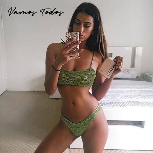 Vamos Todos 2021 Summer Wrinkled Bathing Suit Women Beach 2 Piece Set Women String Bikini Sexy Swimming Suit Swimwear