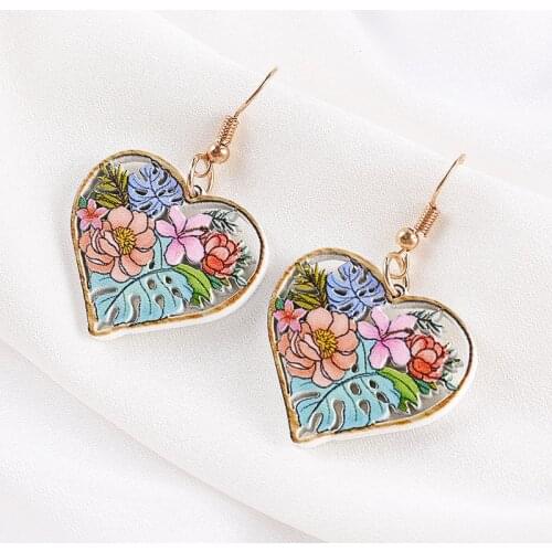 Makersland Spring Flower Earrings Wooden Love Heart Sweet Earring For Women Trendy Vintage Earring Jewelry 2021 Design Jewelry