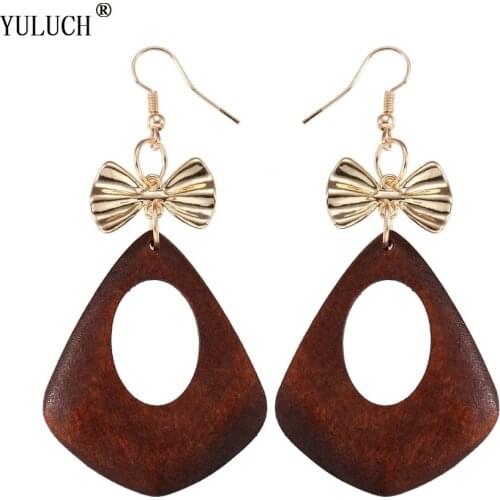 YULUCH Novetly Geometric Natural Wooden Earrings Handmade Rhombus Butterfly Metal Accessories Earrings For Woman Girls Gifts