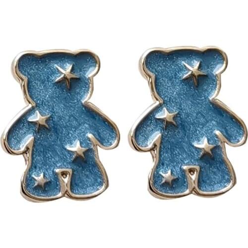 12 pair/lot fashion jewelry accessories metal enamel small cute enamel star bear earrings
