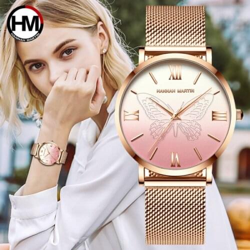 Women Watches Japan Quartz Movement 3D-Butterfly Stainless Steel Mesh Ins Luxury Waterproof Dress Wristwatches Relogio Feminino