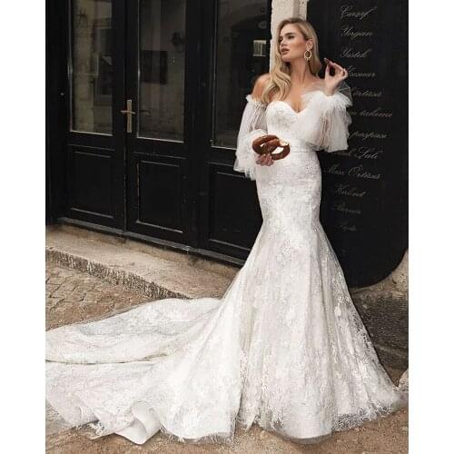 Vestido De Novia Lace Mermaid Wedding Dress Detachable Sleeves Sexy Robes De Mariage Lace Up Back Luxury Hochzeitskleid