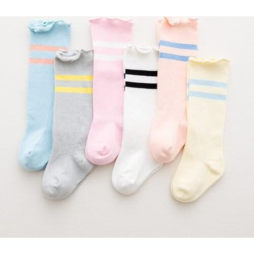 1 Pair Of Socks Candy Color Toddler Girls Boys Soft Cotton Knee High Socks Stripe Fashion Newborn Baby Floor
