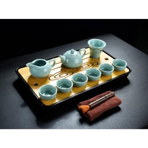 1PC Bamboo Wood Tea Tray Drainage Water Storage Kung Fu Tea Set Room Board Table Chinese Tea Cup Ceremony Tools Tea Set