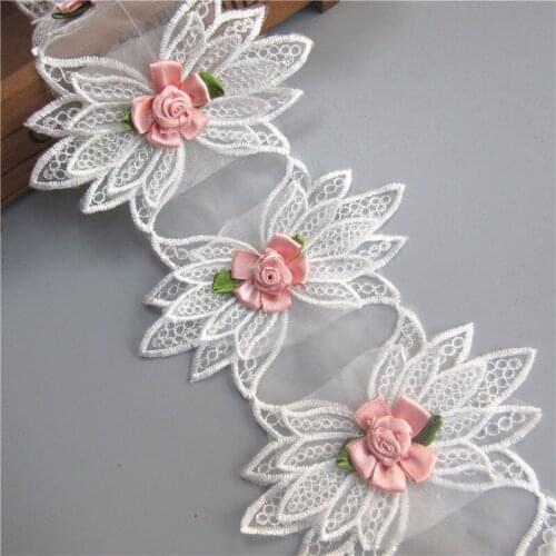1yard White Net Voile Flower Lace Trim Embroidered Lace Ribbon Fabric Sewing Supplies Craft For Costume Dress Hat Decoration