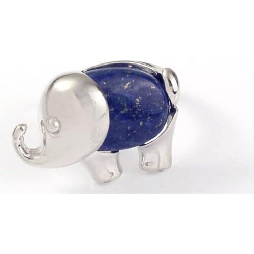 100-Unique 1 Pcs Silver Plated Elephant Shape Lapis Lazuli Adjustable Finger Ring Charm Jewelry