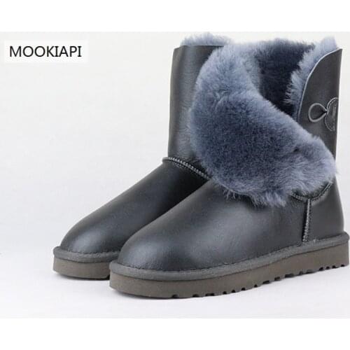 2019 Fashion Waterproof Women Snow Boots Genuine Sheepskin Leather Winter Boots 100% Natural Fur Warm Wool Women Boots