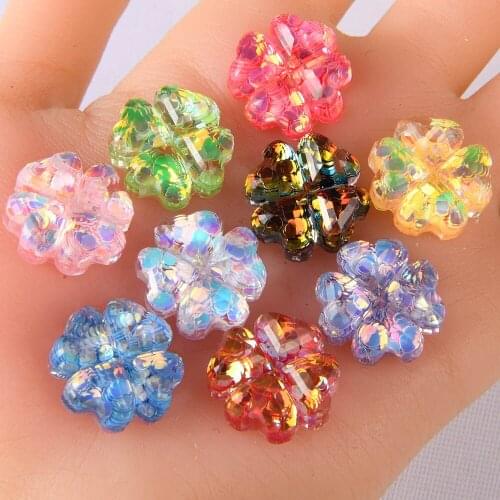 BOLIAO 5Pcs 18*18mm Flower Shape Resin Contains Glitter Transparent Flat Back Earring Accessories Decoration R266