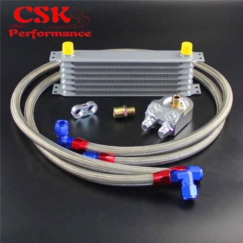7 Row AN10 Universal Trust Oil Cooler + 3/4*16 & M20*1.5 Filter Adapter Hose Kit