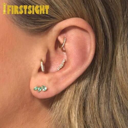 925 Sterling Silver Gold Plated Vermeil Jewelry Delicate Dainty Multi Piercing Water Drop Oval Shaped Green CZ Stud Earring