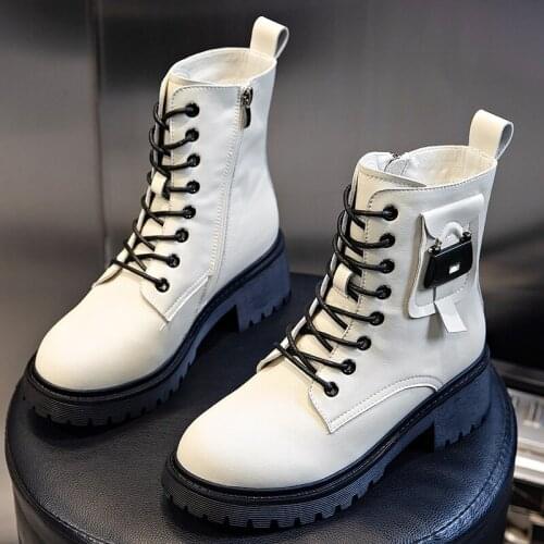 Genuine Leather Boots for Women Nice Platforms Martin Ankle Boots Female Designer Shoes Woman Booties Chunky Shoes Women Heels