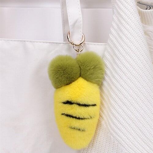 Cute Rabbit Hair Fur Carrot Keychain For Bag Charms Pendant Jewelry Accessories Chaveiro Women Girlfriend Gift Items Sale