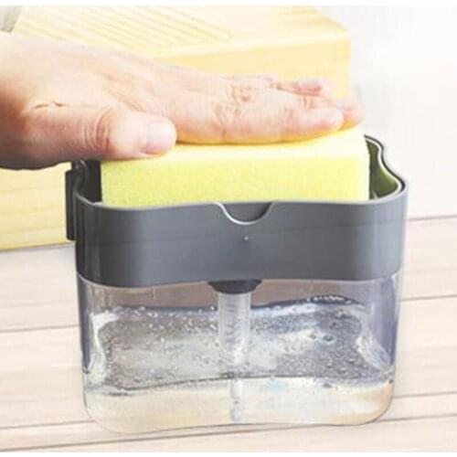 Press Soap Dispenser With Sponge Box Double Layer Manual Scrubber Holder 2 In 1 Kitchen Bathroom Supplies for Washing Cleaning