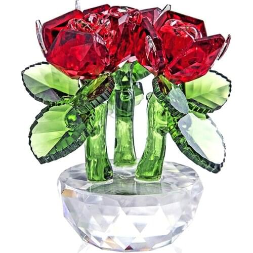 H&D Red Crystal Rose For Valentines Gifts Bouquet Flowers Figurines Dreams Ornament with Gift box Home Wedding Decor