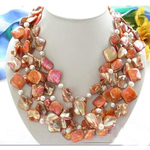 Amazing Pearl Jewellery,4Rows 20inches Jacinth Shell 100% Real Natural Freshwater Pearl Necklace,Fashion Women Birthday Gift