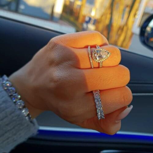 Classic drop ring finger Set 925 Sterling Silver Created Diamond Wedding Engagement Cocktail Gemstone Rings for Women Jewelry