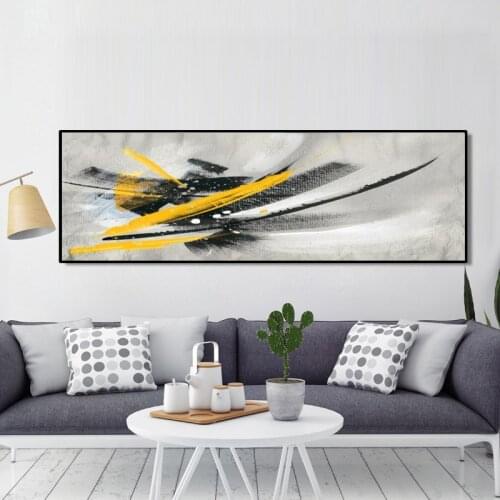 Minimalistic Black and Yellow Abstract Oil Painting on Canvas Nordic Posters and Prints Wall Art Pictures for Living Room Decor
