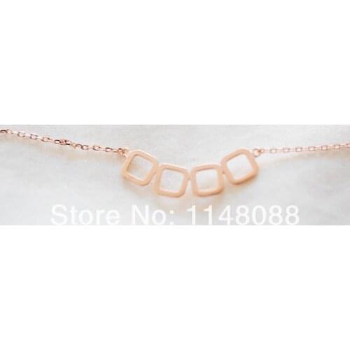 Fashion gold silver rose Simple Design Personalized Dazzling 4 tiny square pendant necklace jewelry