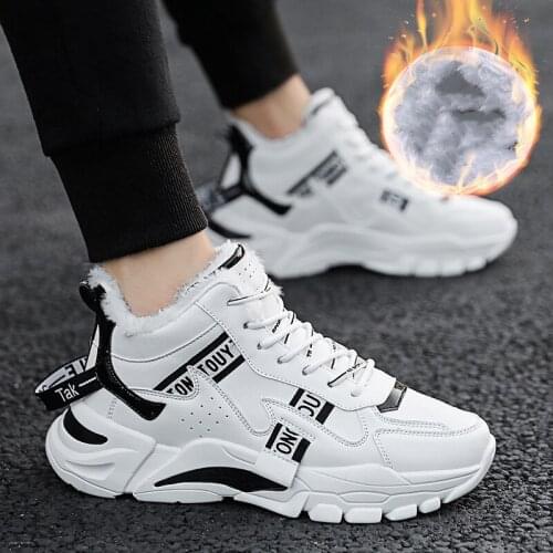 2020 Winter Mens Boots Fashion Thick Bottom Non-slip Warm Winter Shoes For Men Fur Warm Ankle Snow Boots Footwear Male Sneakers