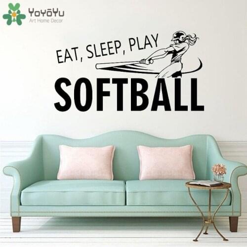 YOYOYU Wall Decal Eat Sleep Play Softball Stickers Vinyl Wall Mural For Kids Room Home Art Decoration Youth Sports Poster QQ19